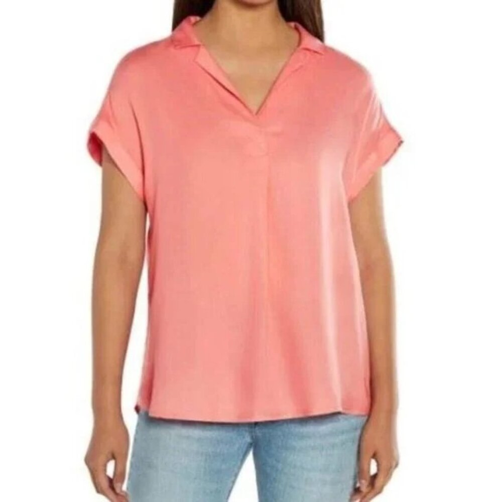 Gap Women's Short Sleeve Shirt with V neck, Pink, Large - NEW